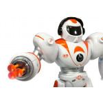 Diaľkovo ovládaný strieľajúci robot R / C oranžovo-biely